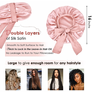 Wide Band Adjustable Tie Satin Bonnet Custom Logo Wholesale Double Layer Sleep <strong>Cap</strong> for <strong>Women</strong> Natural Curly Braids Hair - Product Image 4