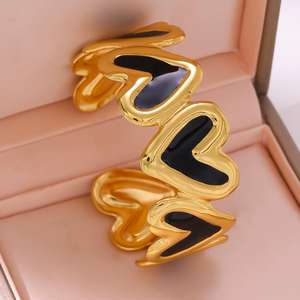 Bracelets Joncs Tendance en Acier Inoxydable Plaqué Or 18K, Émaillés, Anti-Transpiration, Motif Cœur <span class=keywords><strong>Ouvert</strong></span>, pour Femme, Vente en Gros - Product Image 2