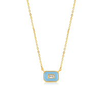 Milskye luxe femmes élégant 18k plaqué or poudre bleu émail emblème collier