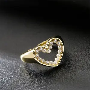 NUORO personal isierte hohle Liebe Herz Fingerringe Messing vergoldeten Schmuck für Frauen Mode Perle Herz offenen Ring