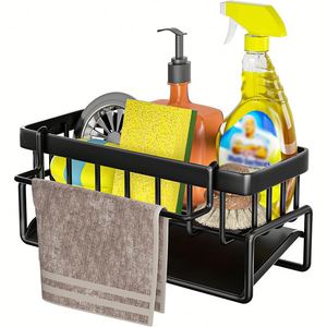 Égouttoir multifonctionnel en acier inoxydable pour éponge, support de séchage, organisateur d'évier de cuisine avec porte-torchon amovible - Product Image 1