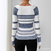 Suéter Casual de Estilo Europeo Americano para Mujer, Otoño Invierno, Tejido Suave, Cuello Cuadrado, Diseño a Rayas, Colores Contrastantes