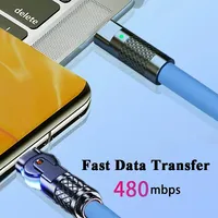 Kabel Siku Putar Silikon Cair 1M/2M 6A Pengisian Daya Super Cepat Kabel Data USB-C Tahan Lama Fleksibel Transfer Kecepatan Tinggi