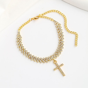 Pour <span class=keywords><strong>Amazon</strong></span> commerce extérieur femmes en forme de diamant strass croix pendentif personnalisé mode alliage bracelets de cheville pour vêtements de plage - Product Image 6