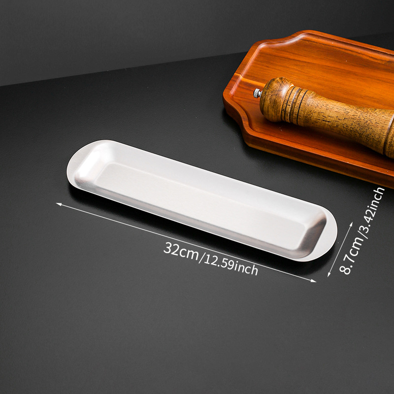 Silver stainless steel medium-sized long tray