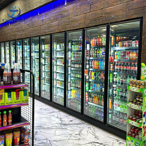 Chambre froide avec <span class=keywords><strong>porte</strong></span> coulissante en verre et <span class=keywords><strong>rideau</strong></span> à lanières pour supermarché à fort trafic - Product Image 1