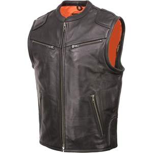 Gilet en cuir Cool-Tec pour homme, noir, fermeture éclair sur le devant, extensible sur les côtés, pour la moto et les courses automobiles - MLM3502 - Product Image 3