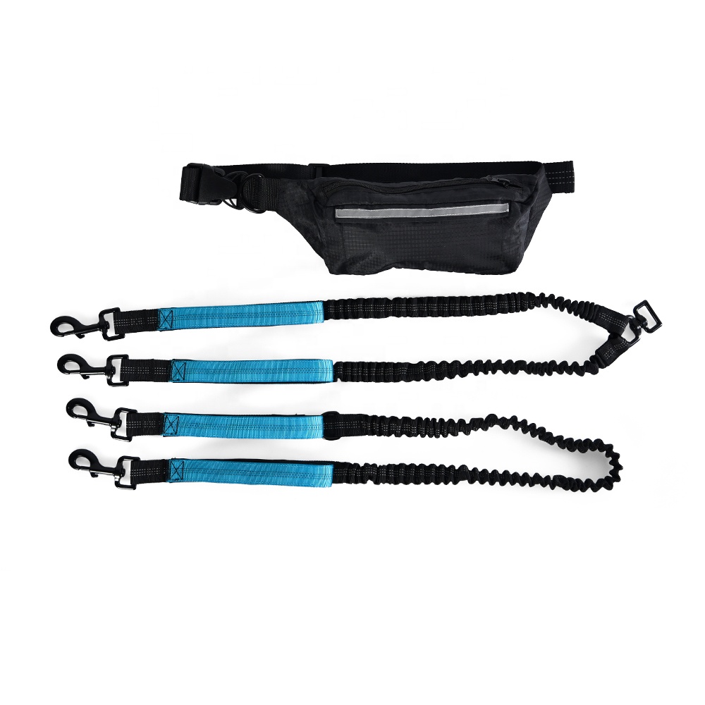 Зарубежная доставка Светоотражающая поясная сумка свободные руки Выдвижная двойная веревка поводок для собак