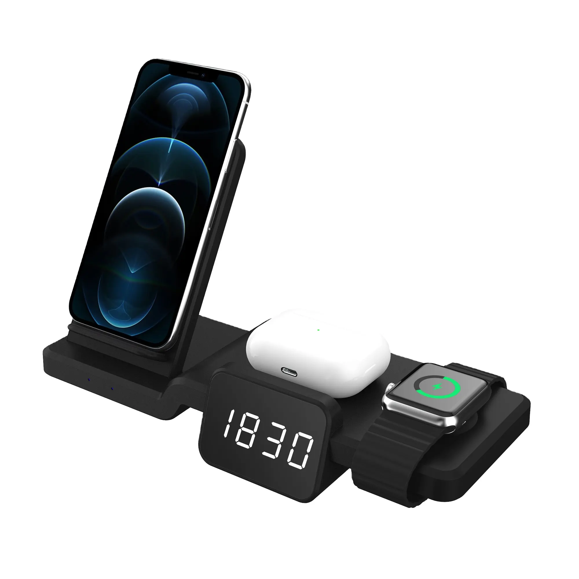 2024 Timessトレンド製品2021 Qiワイヤレス充電器付きデジタル時計LEDディスプレイ5in1ワイヤレス充電器ステーション