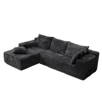Canapé modulaire d'angle noir avec accoudoirs élargis, coussins amovibles, canapé sectionnel moderne pour salon
