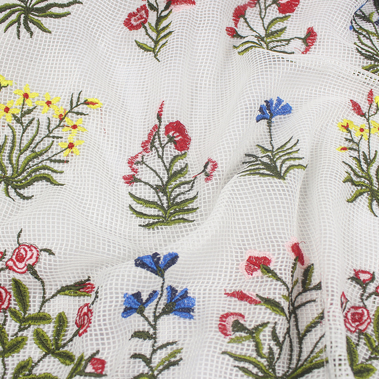 Unique Fleur Polyester Sur Filet En Nylon Multicolore Dentelle Tissu Pour Robe