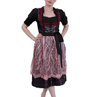 Robe traditionnelle Dirndl pour femme, noire et rouge, avec tablier en dentelle, corsage ajusté, longueur genou, coupe trapèze, ensemble vintage pour festival