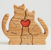 Holz katze Mutter Vater und Kind Familie Puzzle 4 in 1 Satz Ornament Dekoration Muttertag Geschenk