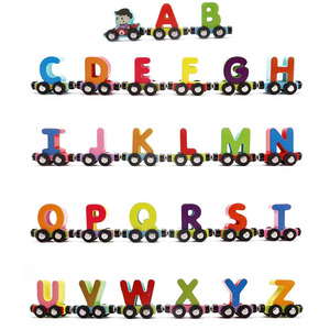 Jouets en bois pour enfant, 27 pièces, lettres <span class=keywords><strong>ABC</strong></span>, orthographe, aimant en bois, véhicule de Train Alphabet, voiture, jouets éducatifs pour garçons - Product Image 4