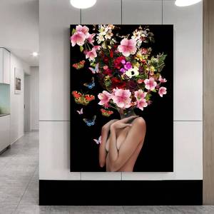 Dipinto su Tela Donna con Fiori in Testa Stampa su Tela Rose Rosa Poster Fiori e <span class=keywords><strong>Arte</strong></span> Pronta da Appendere - Product Image 1