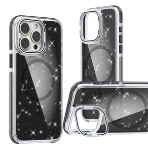 Venta al por mayor de purpurina transparente con soporte de anillo giratorio a prueba de golpes funda de teléfono móvil para teléfonos móviles - Product Image 1