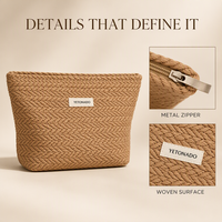Tas Organizer Kosmetik INS untuk Wanita, Tas Makeup Fashion Poliester Kapasitas Besar, Tas Tangan Anyaman Berkelas Tinggi