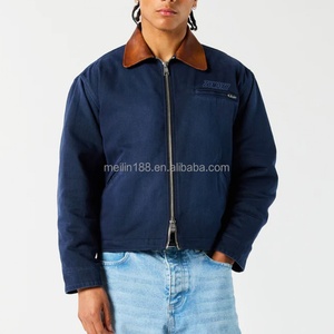 Custom Streetwear High Quality Zipper Work <b>Jacket</b> Boxy Cropped Vintage Blank Leather Lapel Workwear Duck <b>Canvas</b> <b>Jackets</b> <b>Men</b> - Product Image 1