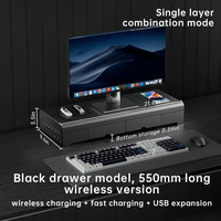 Nouveau support de bureau pour ordinateur portable/moniteur avec charge sans fil, hub USB 3.0, tiroirs, métal noir