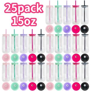 Paquete de 25 unidades desde almacén de EE. UU. - Vaso de vidrio de doble pared preperforado de 15 oz para globo de nieve con tapa de plástico y pajita para DIY de globo de nieve de vinilo - Product Image 1