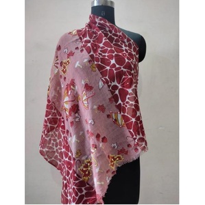 Châle 100% laine mérinos imprimé à la main avec broderie, long, style classique pour femme, doux, léger, chaud, accessoire de mode - Product Image 4