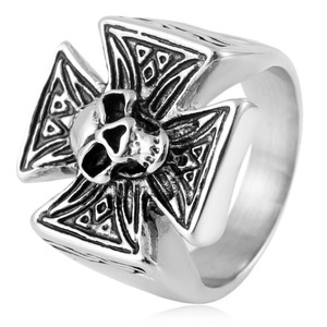yunnique Skull <b>Ring</b> <b>Titanium</b> Steel Cross Design Men's Fashion Jewelry Gift Silver Color Geometric Pattern - Product Image 1