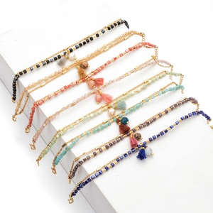Delicate Boho <strong>Morse</strong> <strong>Code</strong> Beaded Crystal <strong>Bracelet</strong> Minimalist Gemstone Tassel Pendant Layering <strong>Bracelet</strong> - Product Image 1
