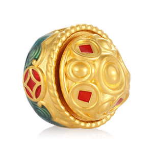 1G 5D 24K จี้ทองคำชาติพันธุ์สีฟ้าลูกปัดเคลือบสีฟ้า-โชคดีและเครื่องประดับรวบรวมความมั่งคั่ง - Product Image 2