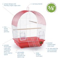 Cage à oiseaux en métal à dôme avec plusieurs perchoirs en bois, côtés transparents, mangeoires et plateau extractible pour agapornis, perruches et canaris