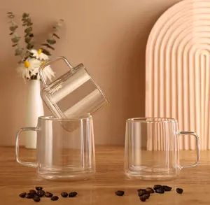 Cnglass đôi Tường Cách Nhiệt 15oz. Borosilicate cà phê <span class=keywords><strong>Mug</strong></span> thủy tinh Espresso Cappuccino Mugs xử lý thanh lịch Tea Cup cho hot - Product Image 4