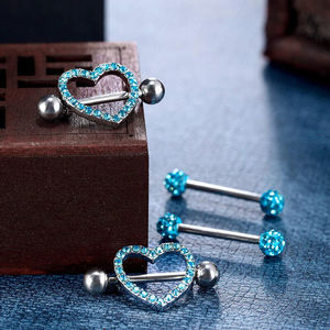 Set 4-5 paia 14G in acciaio chirurgico blu cuore <span class=keywords><strong>Piercing</strong></span> <span class=keywords><strong>gioielli</strong></span> con barra di cristallo lotto linguetta anello per il corpo <span class=keywords><strong>gioielli</strong></span> Design affascinante - Product Image 5