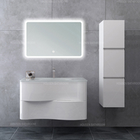 Ensemble de meuble-lavabo de salle de bain moderne en PVC incurvé avec fermeture douce, lignes élégantes, vasque
