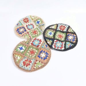 Béret d'été coloré rétro pour femme, style ethnique, à carreaux, fleur au crochet, en paille, mode extérieure - Product Image 2