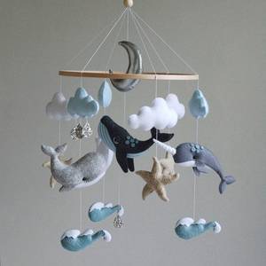 Mobile de bébé fait main en peluche pour la chambre de bébé, cadeau de naissance, animaux marins, baleine, narval, <span class=keywords><strong>dauphin</strong></span>, décoration suspendue pour garçon - Product Image 1