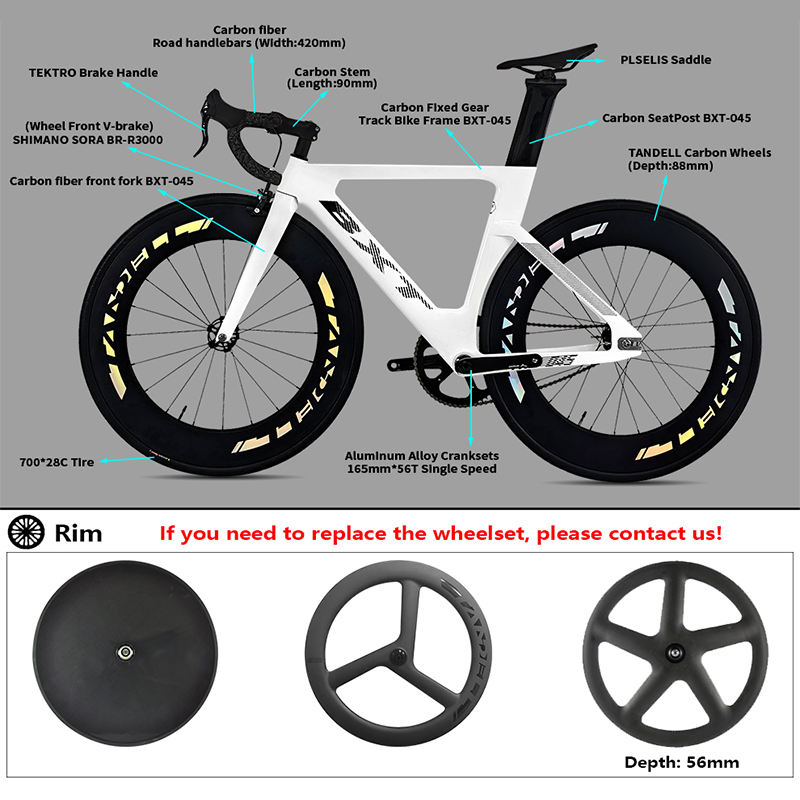 BXT Fixed Gear Bike 700C Tracking Road Bicycle With Front Rim/V Brake  Single Speed Carbon Fiber Track Bike Light Weight