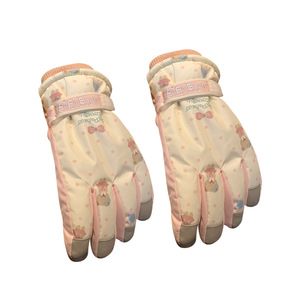 Beige <strong>Cute</strong> Bear Ski <strong>Gloves</strong> for Women Are Popular for Winter Warmth, Fleece and Thickened Outdoor Windproof Cycling - Product Image 5