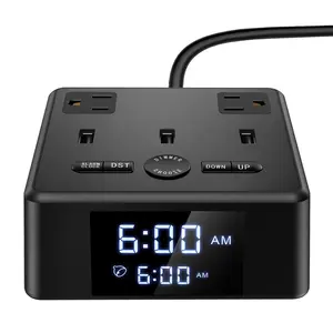 Fournitures pour hôtels Prises de courant 2 prises murales 3 ports Usb Chargeur de réveil numérique avec écran LED/gradateur/fonction sieste/DST Setti