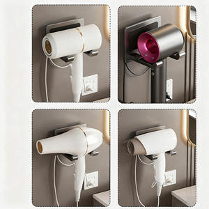 Support mural pour sèche-cheveux en plastique sans perçage, étagère de rangement pour salle de bain, organisateur de maison - Product Image 5