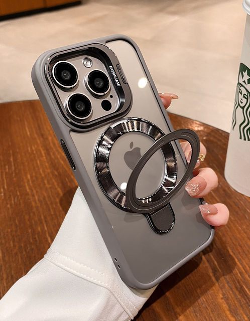 Magnetic Wireless Charging Phone Case for iPhone 17 16 15 Pro Max Crystal Clear Camera Protection Metal Stand Mobile Cover