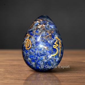 Teardrop-Shaped Handmade Engraved Lapis Lazuli Gemstone with Gold Inlay Buddhist Theme Art Collectible Crystal Stone - Product Image 3