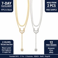 Collier chaîne étoile et lune en acier inoxydable plaqué or 18 carats pour femme, vente en gros, prêt à expédier, nouveauté 2026, haute qualité, livraison rapide