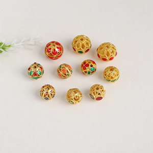 Cuentas de esmalte cloisonné redondas huecas con efecto de goteo de aceite, cuentas de la suerte para la fabricación de joyas DIY, pulseras, collares, accesorios al por mayor - Product Image 1