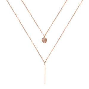 Collar de doble capa con colgante geométrico de tira larga y redondo brillante, estilo sencillo y moderno, para mujer - Product Image 5