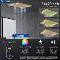 Système de Douche Pluie Double avec Mitigeur 2 Poignées LED, Fixation Murale ou Plafond, Ensemble Robinet avec Douchette à Main, Doré Brossé