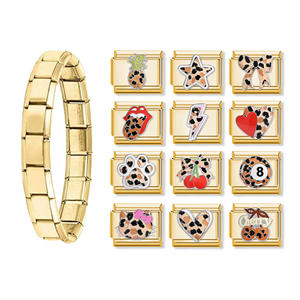 Toptan özel sevimli leopar İtalyan takılar olmayan kararmaz paslanmaz çelik ilmek kalp kiraz leopar İtalyan <span class=keywords><strong>Charms</strong></span> bilezik - Product Image 1