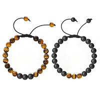 Bracelet en perles d'œil de tigre naturel de 8 mm et pierres précieuses mélangées, bracelet en cordon macramé tressé réglable pour femmes et hommes