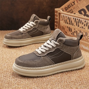 <span class=keywords><strong>Sneakers</strong></span> Alte da <span class=keywords><strong>Uomo</strong></span> in Vera Pelle e Rete Traspirante, Scarpe Comode da Passeggio, Logo Personalizzabile, Alta Qualità - Product Image 4