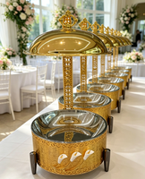 Chauffe-Plat Professionnel FULAIXIN en Acier Inoxydable Doré 8L à Carburant pour Buffets de Mariage, Hôtels et Banquets avec Couvercle Suspendu