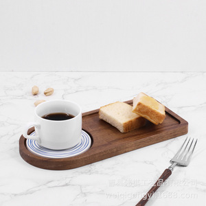 Plateau de service en bois massif avec porte-gobelet pour le petit-déjeuner, le café, le thé, le pain, les pâtisseries, motif en bois, forme irrégulière - Product Image 1