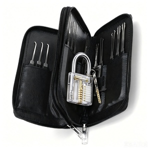 Juego de 24 ganzúas con candado transparente, herramientas de práctica para cerrajeros, estuche negro con cremallera, universal - Product Image 1